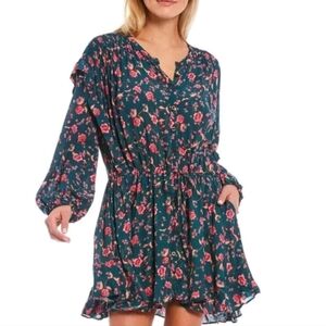 Free People Flower Fields Long Sleeve Mini Dress Boho Cottagecore Green Light XS
